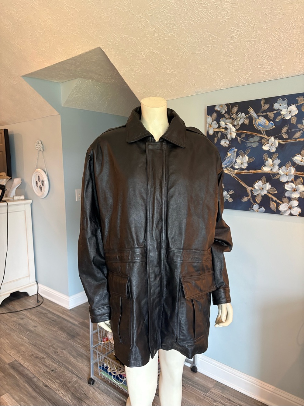 Burk’s Bay lg Men's Black Military-Style Leather Field Jacket